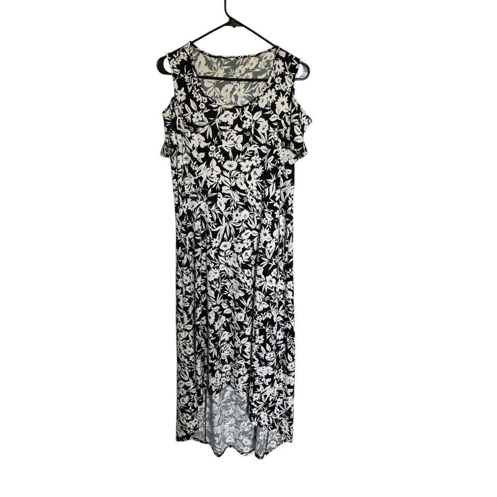 Black and White High Low Slip Dress with Flutter Sleeves